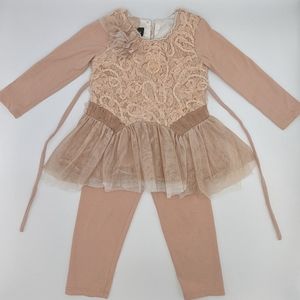 2pcs Isabella & Chole Princess Ballerina Dress and Leggings. Beige/Nude. Size 2T